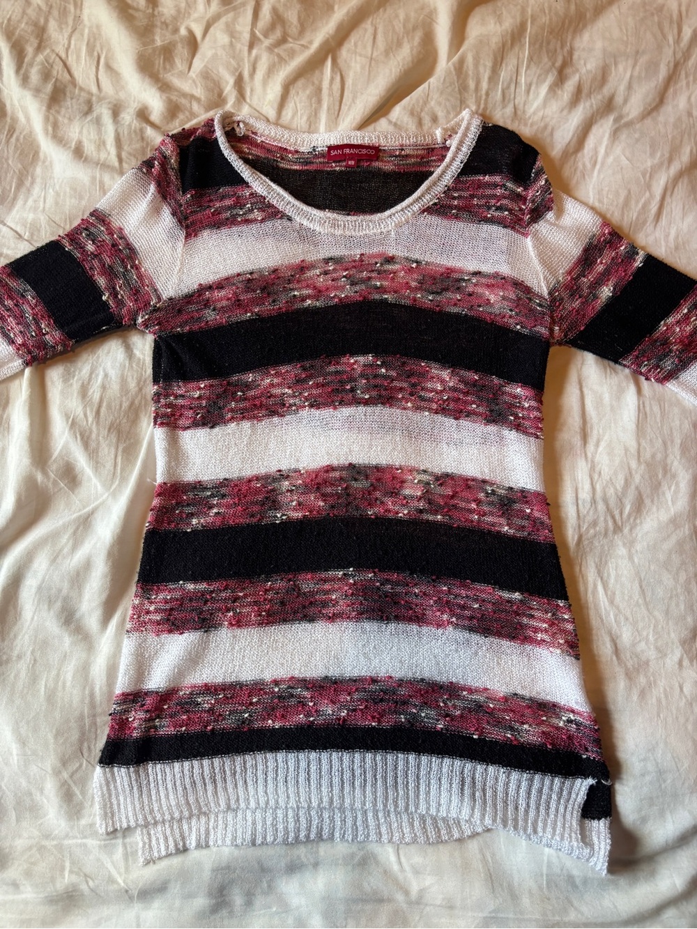 San Francisco Scoop-Neck Striped Sweater in Black, White & Pink